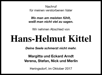 Traueranzeige von Hans-Helmut Kittel von Haff-Zeitung