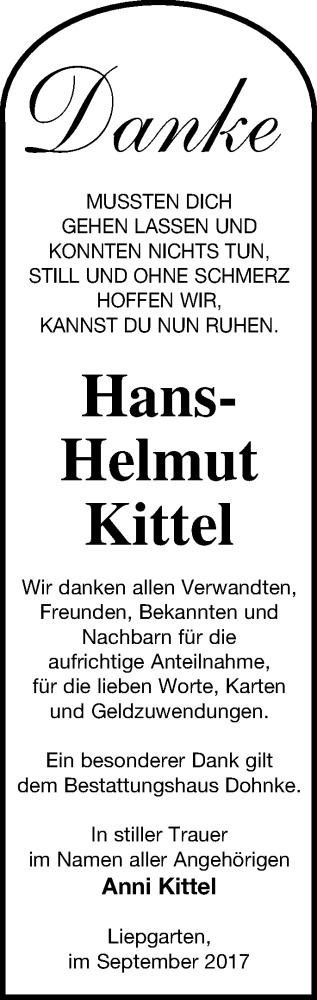 Traueranzeige von Hans-Helmut Kittel von Haff-Zeitung