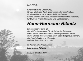 Traueranzeige von Hans-Hermann Ribnitz von Vorpommern Kurier