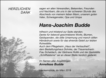 Traueranzeige von Hans-Joachim Budde von Haff-Zeitung
