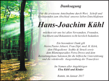 Traueranzeige von Hans-Joachim Kühl von Pasewalker Zeitung