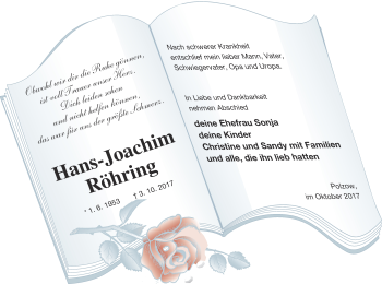 Traueranzeige von Hans-Joachim Röhring von Pasewalker Zeitung