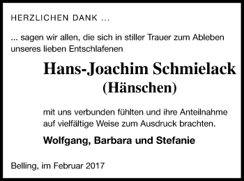 Traueranzeige von Hans-Joachim Schmielack von Pasewalker Zeitung