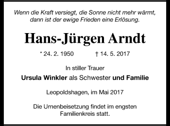 Traueranzeige von Hans-Jürgen Arnst von Haff-Zeitung