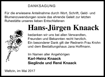 Traueranzeige von Hans-Jürgen Knaack von Neubrandenburger Zeitung