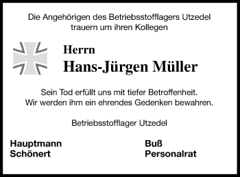 Traueranzeige von Hans-Jürgen Müller von Neubrandenburger Zeitung