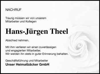 Traueranzeige von Hans-Jürgen Theel von Pasewalker Zeitung