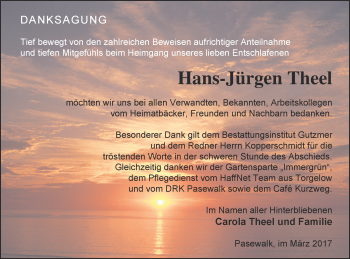 Traueranzeige von Hans-Jürgen Theel von Pasewalker Zeitung