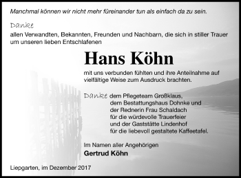 Traueranzeige von Hans Köhn von Haff-Zeitung