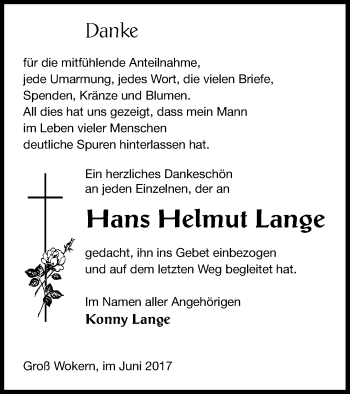 Traueranzeige von Hans Helmut Lange von Mecklenburger Schweiz