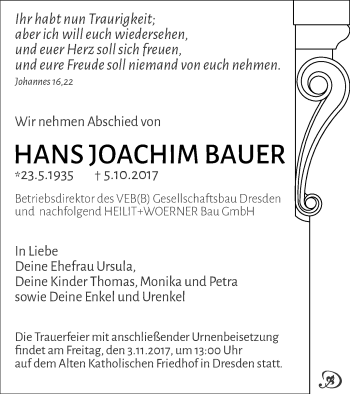 Traueranzeige von Hans Joachim Bauer von Haff-Zeitung