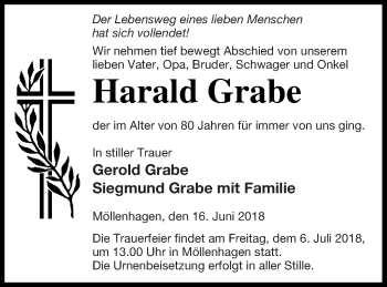 Traueranzeige von Harald Grabe von Müritz-Zeitung