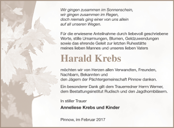 Traueranzeige von Harald Krebs von Neubrandenburger Zeitung