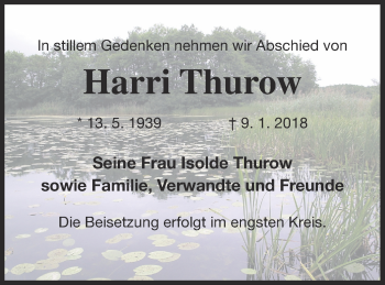 Traueranzeige von Harri Thurow von Haff-Zeitung