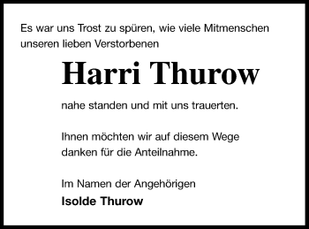 Traueranzeige von Harri Thurow von Haff-Zeitung