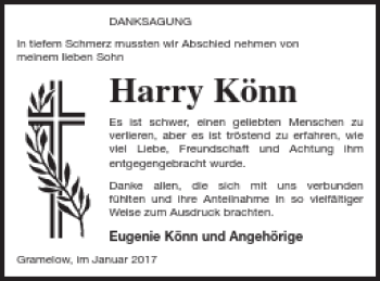 Traueranzeige von Harry Könn von Neubrandenburger Zeitung