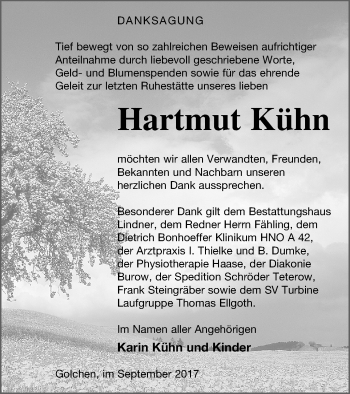 Traueranzeige von Hartmut Kühn von Neubrandenburger Zeitung