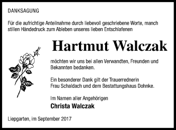 Traueranzeige von Hartmut Walczak von Haff-Zeitung