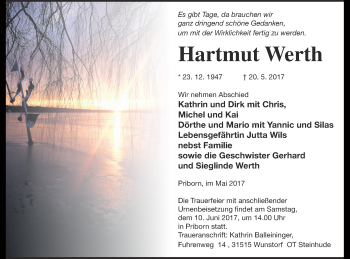 Traueranzeige von Hartmut Werth von Müritz-Zeitung
