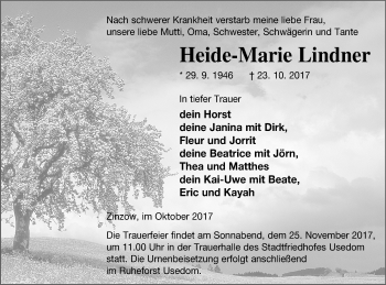 Traueranzeige von Heide-Marie Lindner von Vorpommern Kurier