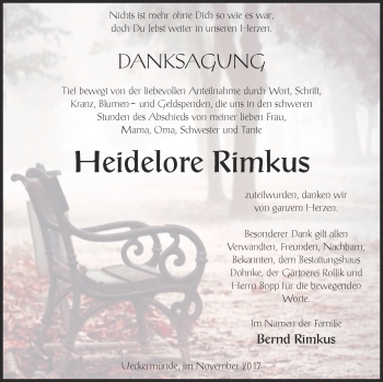 Traueranzeige von Heidelore Rimkus von Haff-Zeitung