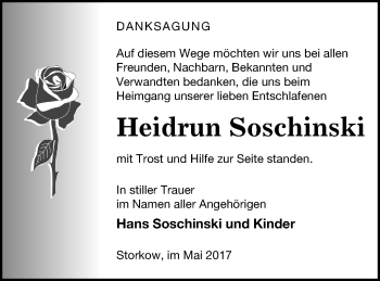 Traueranzeige von Heidrun Soschinski von Templiner Zeitung