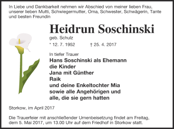 Traueranzeige von Heidrun Soschinski von Templiner Zeitung