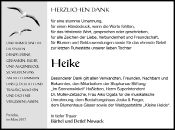 Traueranzeige von Heike Nowack von Prenzlauer Zeitung