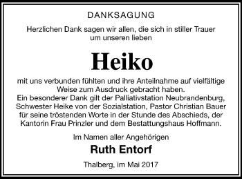 Traueranzeige von Heiko Entorf von Neubrandenburger Zeitung