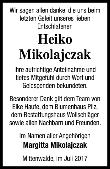 Traueranzeige von Heiko Mikolajczak von Templiner Zeitung