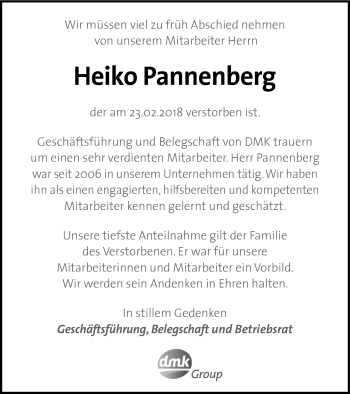 Traueranzeige von Heiko Pannenberg von Neubrandenburger Zeitung