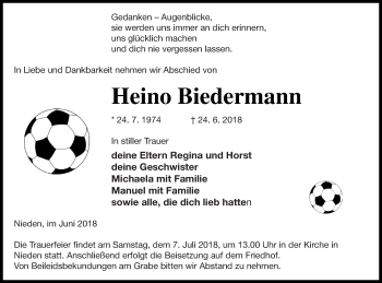 Traueranzeige von Heino Biedermann von Pasewalker Zeitung