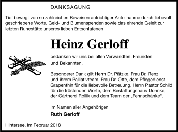 Traueranzeige von Heinz Gerloff von Haff-Zeitung