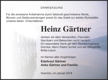 Traueranzeige von Heinz Gärtner von Haff-Zeitung