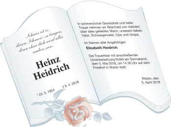 Traueranzeige von Heinz Heidrich von Müritz-Zeitung