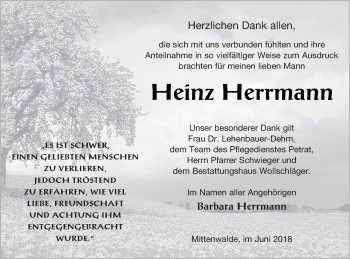 Traueranzeige von Heinz Herrmann von Templiner Zeitung