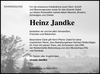 Traueranzeige von Heinz Jandke von Templiner Zeitung