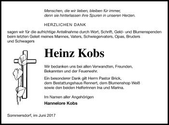 Traueranzeige von Heinz Kobs von Demminer Zeitung