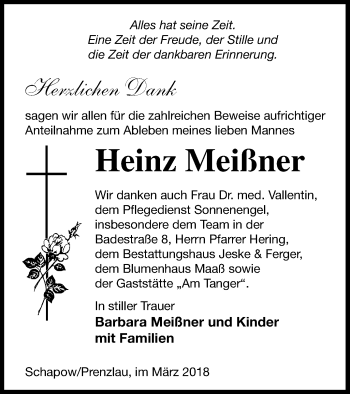 Traueranzeige von Heinz Meißner von Prenzlauer Zeitung