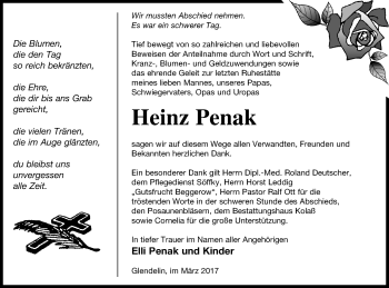 Traueranzeige von Heinz Penak von Demminer Zeitung