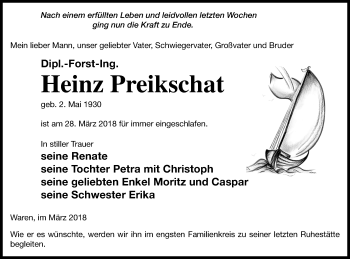 Traueranzeige von Heinz Preikschat von Müritz-Zeitung