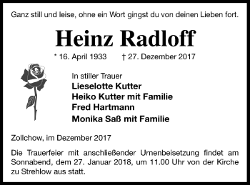 Traueranzeige von Heinz Radloff von Prenzlauer Zeitung