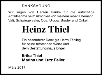 Traueranzeige von Heinz Thiel von Mecklenburger Schweiz