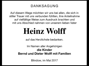 Traueranzeige von Heinz Wolff von Prenzlauer Zeitung