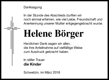 Traueranzeige von Helene Börger von Mecklenburger Schweiz