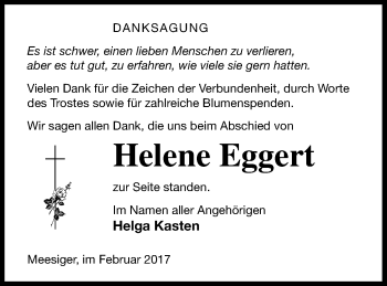 Traueranzeige von Helene Eggert von Demminer Zeitung