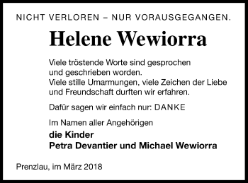 Traueranzeige von Helene Wewiorra von Prenzlauer Zeitung