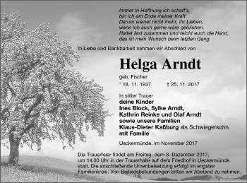 Traueranzeige von Helga Arndt von Haff-Zeitung