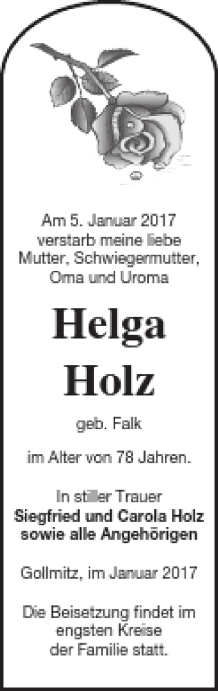 Traueranzeige von Helga Holz von Prenzlauer Zeitung