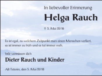 Traueranzeige von Helga Rauch von Vorpommern Kurier